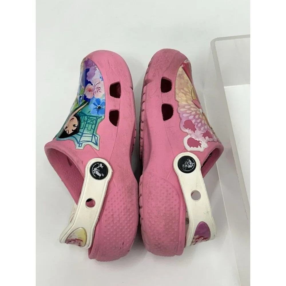 Disney princess Crocs Girls Size C10 Pink Classic Clogs Youth Ariel Rupunzel